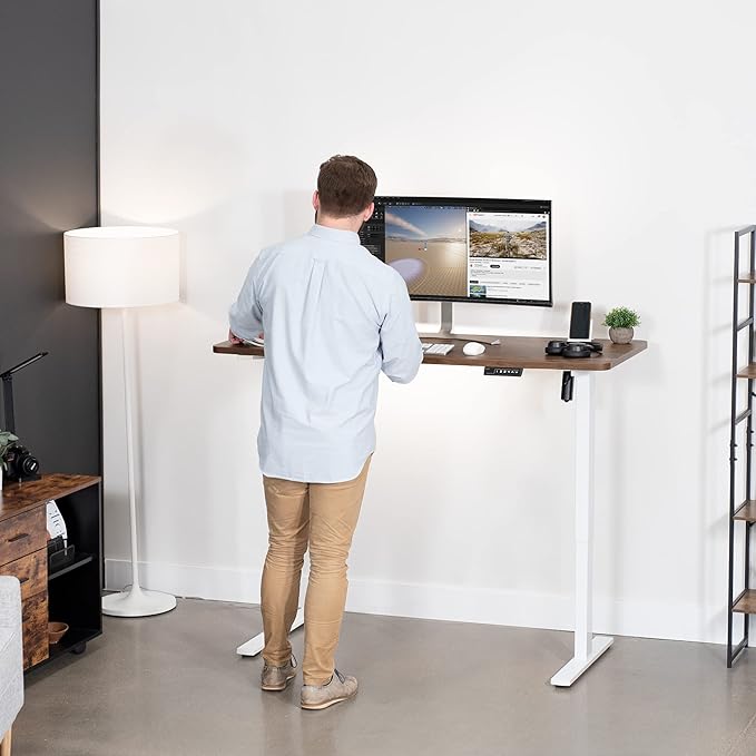 VIVO Electric 60 x 24 in Rustic Standing Desk, Memory Height Adjustment, 1B Series, One-Piece Vintage Brown Top, White Frame, DESK-KIT-1W6N