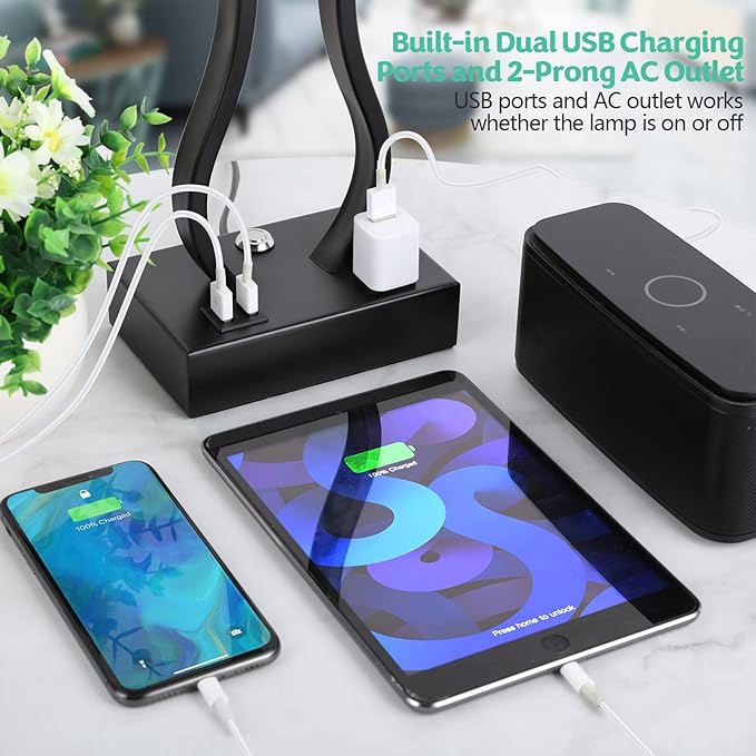 Touch Control Table Lamps Set of 2, 3-Way Dimmable Bedside Nightstand Lamps with Dual USB Ports and 2-Prong AC Outlet for Bedroom Living Room Dorm Office, Bulbs Included
