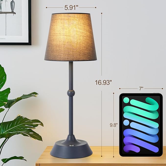 LED Cordless Grey Table Lamp Portable Dimmable Desk Lamp 6000mA Battery Powered Touch Control Table Lamp Dining Room,Bedroom,Bar,Camping,Balcony.
