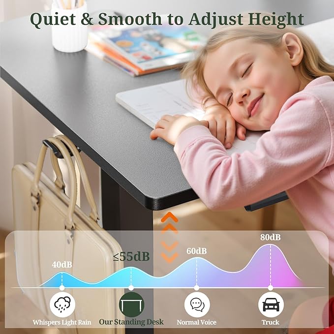 40 x 24 in Electric Standing Desk - Memory Height Adjustable Ergonomic Sit-to-Stand Rising Computer Table Gaming Workstations with 2 Hooks and Wire Hole for Home Office, Black