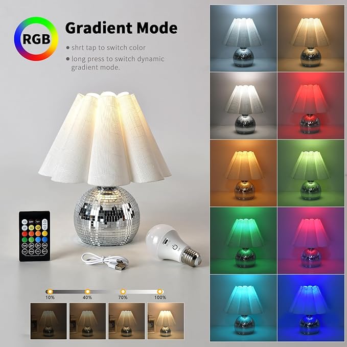 Rechargeable Crodless Small Funky Table Lamp, Battery Operated Remote Control Disco Mini Table Lamps for Bedroom Nightstand, Funky Small Table Lamp for Small Spaces for Kitchen Counter, Bookshelf