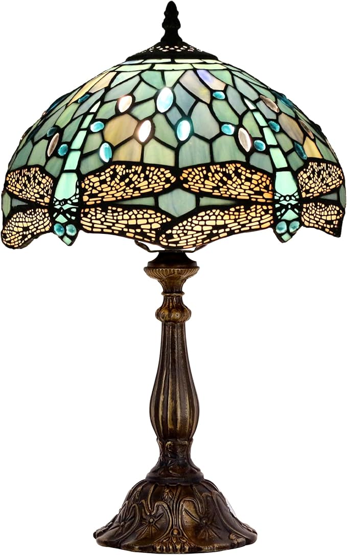Tiffany Lamp Touch Control Table Lamp Sea Blue Stained Glass Desk Lamp 12X12X19 Inches Dragonfly Style Reading Light
