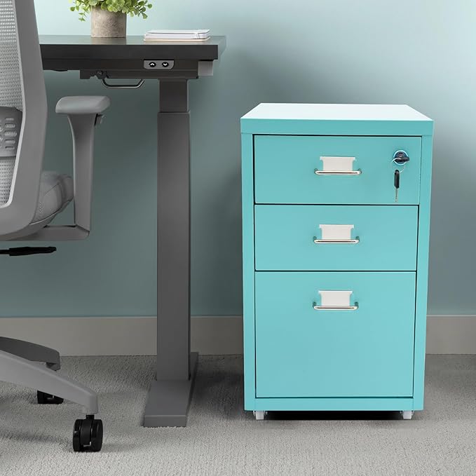 3 Drawers Rolling File Cabinet, Metal Filing Cabinets with Lock, 18.3 inch H Vertical Filing Cabinet Under Desk for Home Office, Heavy Duty Metal Storage Cabinet for A4/Letter/Legal Size File