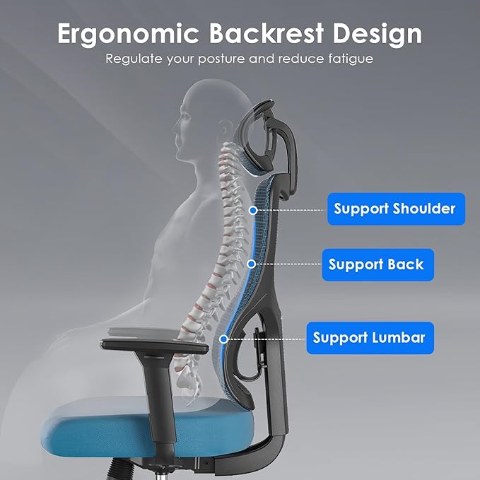 Soohow Ergonomic Office Chair,Mesh Desk Chair with Adjustable Lumbar Support and Headrest,Comfy Computer Chair with 3D Armrest Recling Swivel Chair for Home, Office, Study Room, Black & Navy