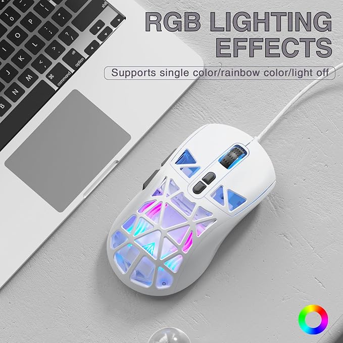 SOLAKAKA SM901 Gaming Mouse,13800DPI RGB Mouse with Programmable Buttons,53g Lightweight Wired Mouses for Gamer,White