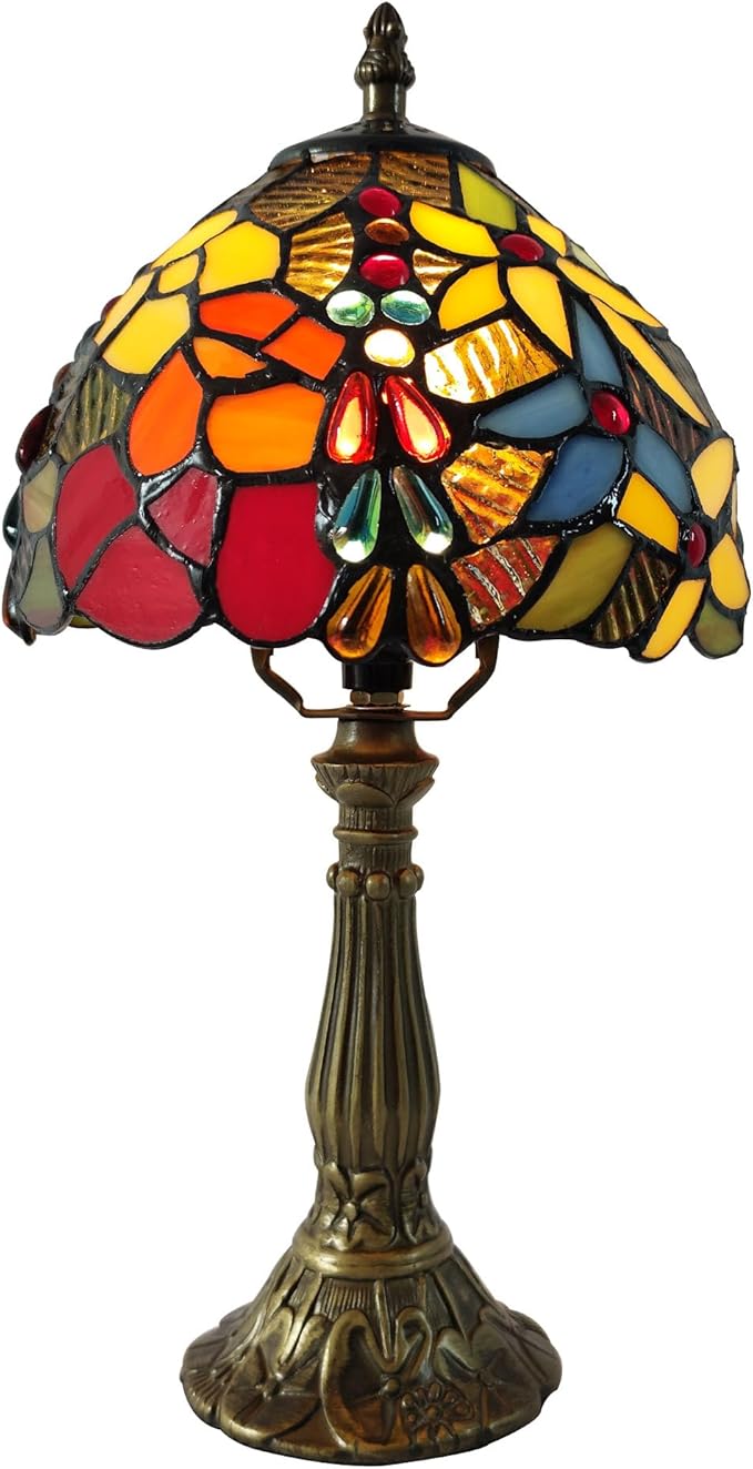 Small Tiffany Table Lamp 3-Way Tiffany Style Desk Lamp Stained Glass Antique Light Home Bedroom Bedside Lamp Retro Reading Decoration Lamps (Small Crushed Flowers Style)