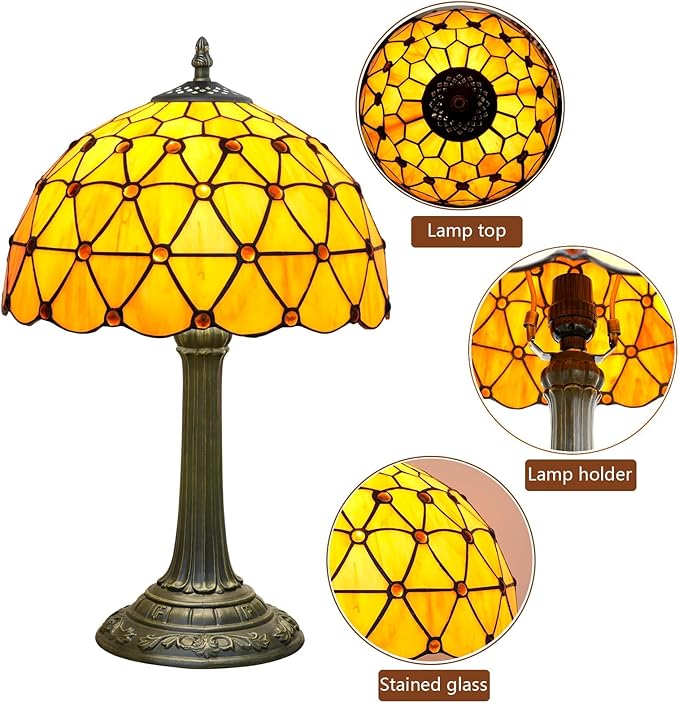 Tiffany Lamps Vintage Orange Lamp Mushroom Bedside for Bedroom Dector Stained Glass Table Lamp Living Room Office Kitchen Hotel Bar Farmhouse 12 Inch Aesthetic Nightstand 70s 80s Reading Desk Light