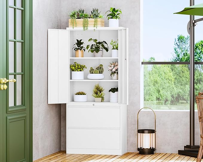 Letaya Metal Storage Cabinets for Home Office,File Cabinet-2 Drawers with Lock and Adjustable Shelves-Hang Legal/Letter/A4/F4 Size Filing-White