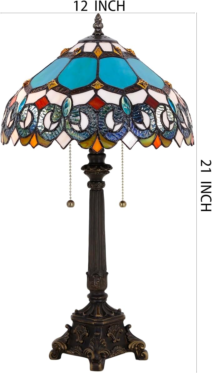 Tiffany Table Lamp Blue Stained Glass Desk Lamp 12X12X21 Inches Jewelry Baroque Style Reading Light