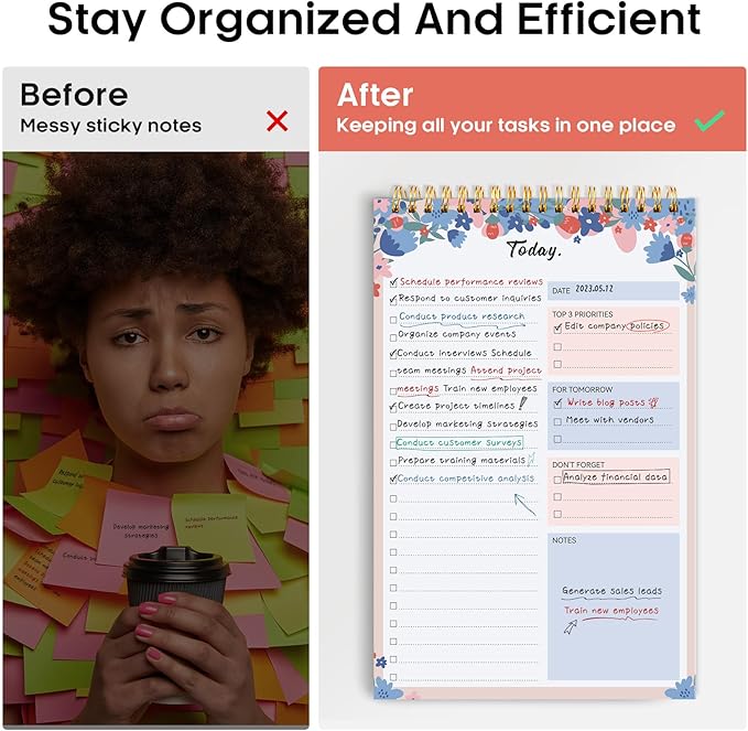 To Do List Pad - To Do List Notebook for Work with 52 Sheets, Undated Daily Planner Perfect for Daily Tasks and Goal Setting, To Do List Notepad Suitable for Office, Home and School - Spring Blossom