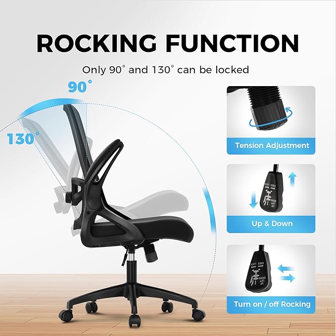 MAISON ARTS Ergonomic Office Desk Chair, Breathable Mesh Computer Chair with Adjustable Lumbar Support and Flip up Armrests, Comfortable Task/Executive Chair for Home Office