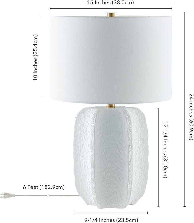 Henn&Hart 24" Tall Table Lamp with Fabric Shade in Flat White/Gold, for Home, Living Room, Bedroom, Entertainment Room, Office, Kitchen, Dining