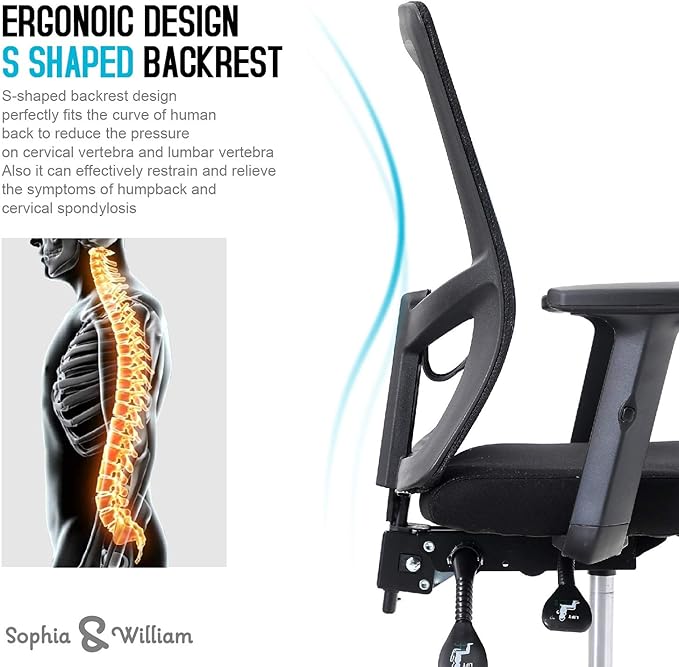 Sophia & William Ergonomic Mesh Office Desk Chair High Back, Modern 360° Swivel Executive Computer Chair with Height Adjustable Armrests, Lumbar Support, Black - 1 Pack, Load Capacity: 300 lbs