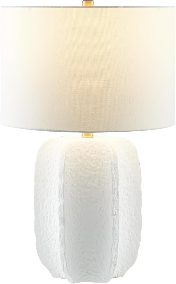 Henn&Hart 24" Tall Table Lamp with Fabric Shade in Flat White/Gold, for Home, Living Room, Bedroom, Entertainment Room, Office, Kitchen, Dining