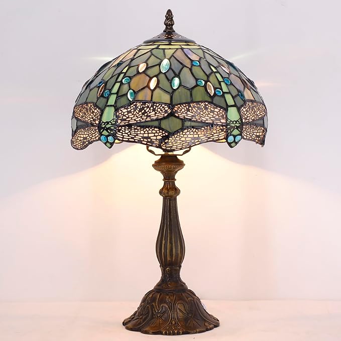 Tiffany Lamp Touch Control Table Lamp Sea Blue Stained Glass Desk Lamp 12X12X19 Inches Dragonfly Style Reading Light