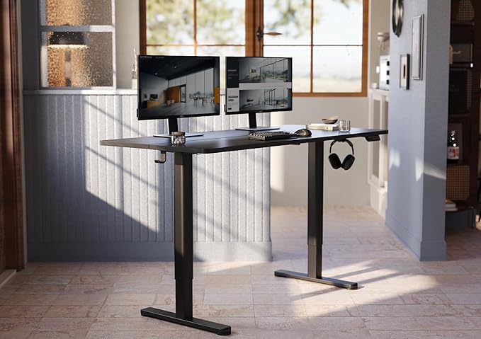 YDN Electric Standing Desk, Adjustable Height Stand up Desk, 63x24 Inches Sit Stand Home Office Desk with Splice Board, Black Top