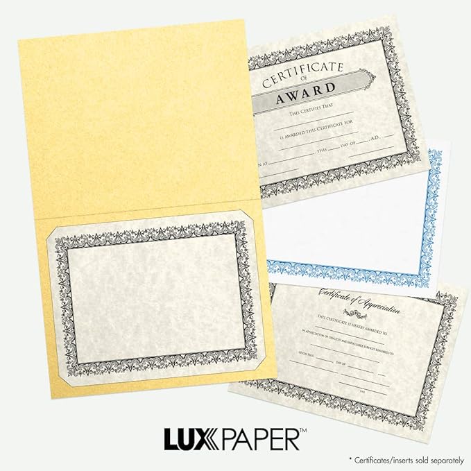 LUXPaper 9.5" x 12" Certificate Holders | Gold Metallic | 100lb. Cover | 250 Qty