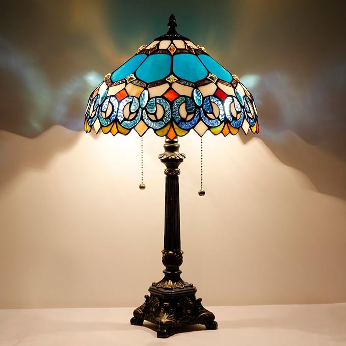 Tiffany Table Lamp Blue Stained Glass Desk Lamp 12X12X21 Inches Jewelry Baroque Style Reading Light