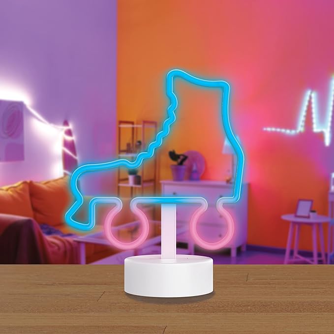 Neon Desktop Roller Skate LED Light, 3AA Battery Powered, Festive Design, Holiday Gift, Room Decor, Birthday Gift for Kids and Adults, Neon Effect Desk Lamp
