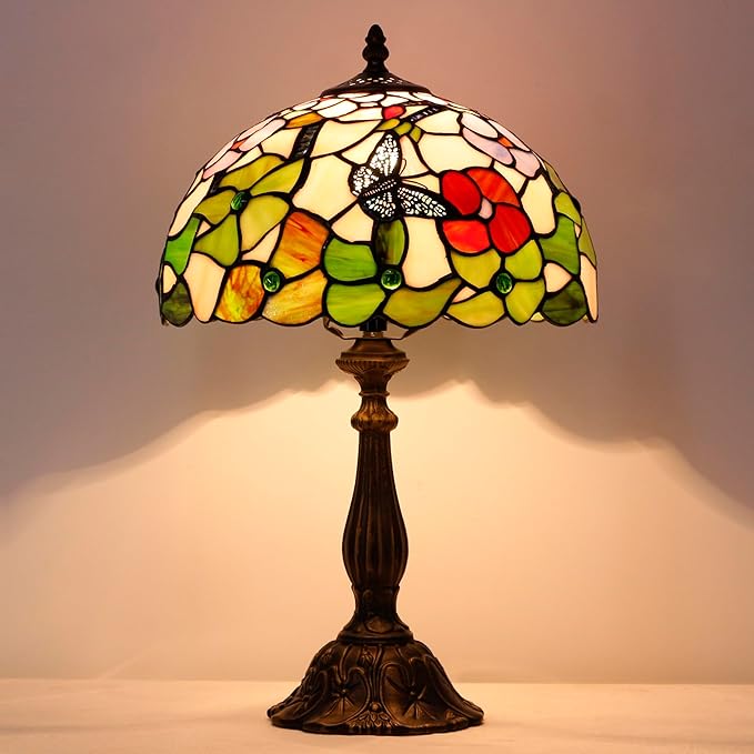 Tiffany Lamp Touch Control Table Lamp Stained Glass Desk Lamp 12X12X19 Inches Butterfly Flower Style Reading Light