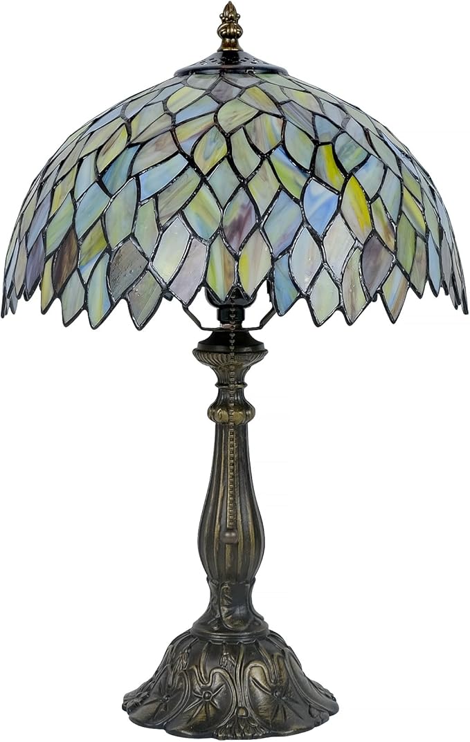Tiffany Style Table Lamp Vintage Stained Glass Desk Lamp Mable Gradient Green Wisteria Bedside Reading Light Decor Bedroom Living Room Home Office D12 xH18