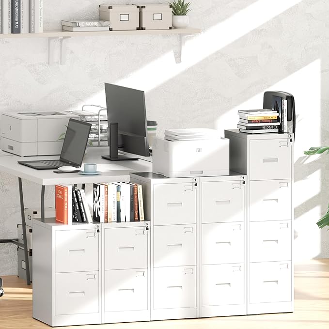 Greenvelly 18" D File Cabinet, 3 Drawer Filing Cabinet with Lock, Locking Vertical File Cabinet for Home Office, White Metal File Cabinet for Hanging Letter/Legal Folders, Easy Assemble