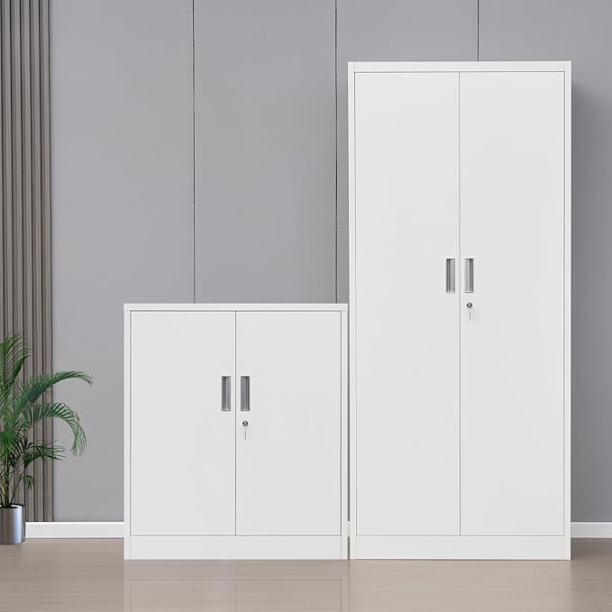Metal Storage Cabinet with Locking Doors and Adjustable Shelves, 36.2" H Steel Storage Cabinet for Garage, Home, Office, Utility Room-White
