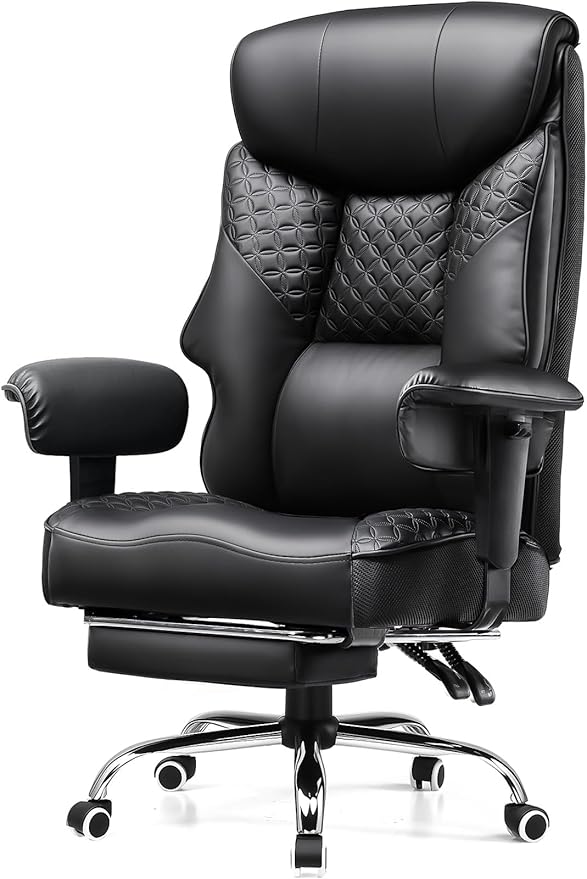 GTRACING Big and Tall Office Chair 400lbs High Back Computer Gaming Chair with Ergonomic Lumbar Support &Pocket Spring Cushion for Lower Back Pain Relief, Leather Executive Chair with Foot Rest, Black