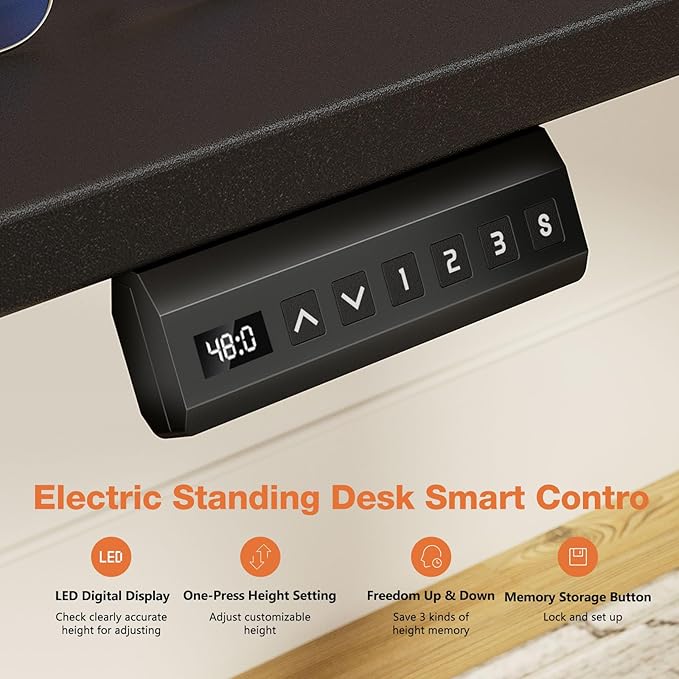 Sweetcrispy Electric Adjustable Height Standing Desk - 48 x 24 inch Sit to Stand Up Desk with Splice Board, Rising Home Office Computer Table with 2 Hook and Wire Hole for Work
