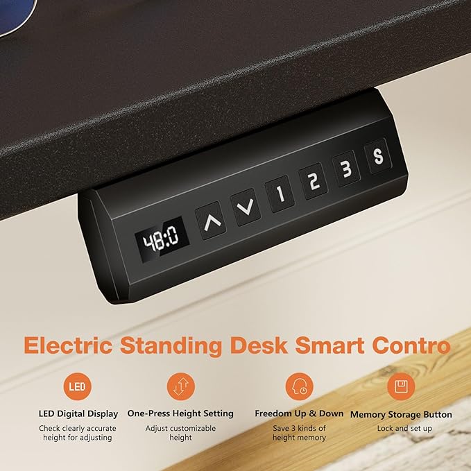 Sweetcrispy Electric Adjustable Height Standing Desk - 55 x 24 inch Sit to Stand Up Desk with Splice Board, Rising Home Office Computer Table with 2 Hook and Wire Hole for Work