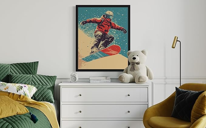 Snowboard Pop Art Poster Print, Vintage Retro Wall Art Decor Paintings Classic Artwork for Bedroom Living Room Decorations. 43 (Snowboard, 8 x 10 inches, Black Frame)