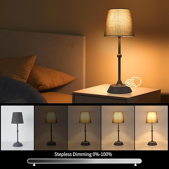 LED Cordless Grey Table Lamp Portable Dimmable Desk Lamp 6000mA Battery Powered Touch Control Table Lamp Dining Room,Bedroom,Bar,Camping,Balcony.
