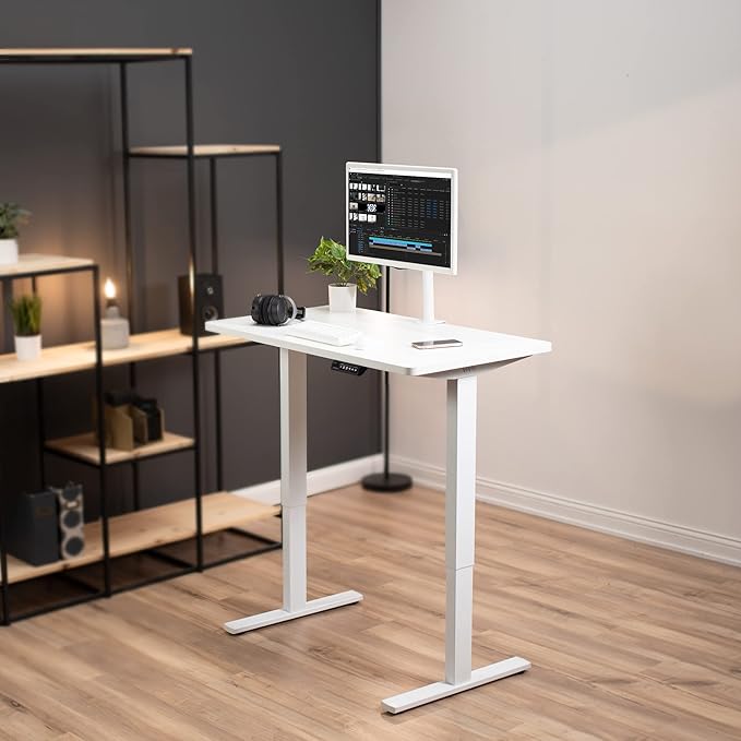 VIVO Electric 43 x 24 in Standing Desk, Memory Height Adjustment, 1B Series, One-Piece White Top, White Frame, DESK-KIT-1W4W