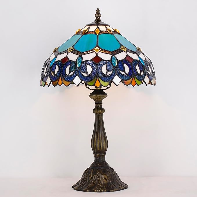 Tiffany Lamp Touch Control Table Lamp Blue Stained Glass Desk Lamp 12X12X19 Inches Jewelry Baroque Style Reading Light