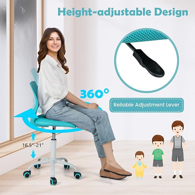 POWERSTONE Home Desk Chair Cute Office Chair Small Adjustable Swivel Task Chair Armless Writing Desk Chair for Small SpaceTurquoise