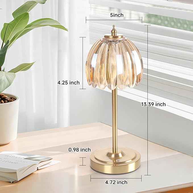 Set of 2 Cordless Table Lamp with 5000mAh Battery & Touch Control - 3 Adjustable Color Temperatures, Dimmable RechargeableTable Lamps for Bedroom, Office Desk, Nightstand (Amber Tulip)