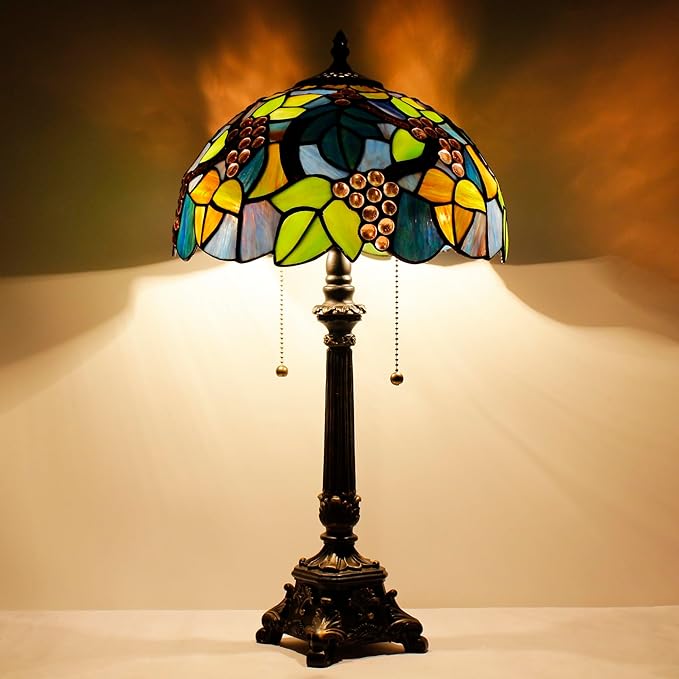 Tiffany Table Lamp Purple Stained Glass Desk Lamp 12X12X21 Inches Grape Style Reading Light