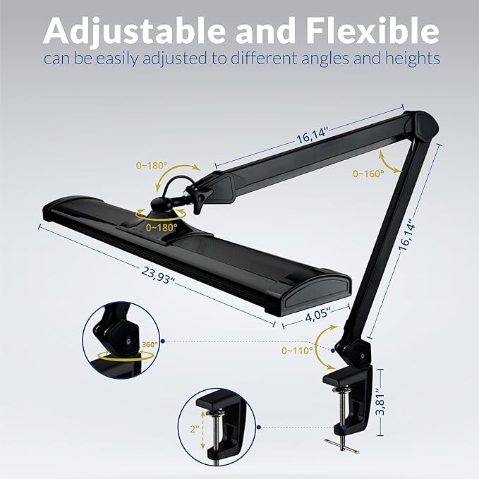 Ultra Bright 2300 Lumens Powerful Professional Eye Care LED Desk Lamp - Brightness Adjustable, Modern Task Light for Home, Beauty, Crafting, Office, Workbench (Daylight, Dimming, Black)