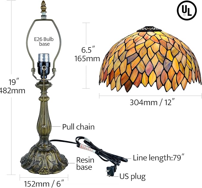 Tiffany Style Table Lamp Vintage Stained Glass Desk Lamp Mable Gradient Green Wisteria Bedside Reading Light Decor Bedroom Living Room Home Office D12 xH18