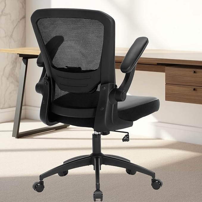 Ergonomic Office Chair 350lbs PU Leather Mesh Desk Chair with Lumbar Support, Flip-Up Arms, Swivel Wheels, Adjustable Height, Rolling Executive Computer Task Chair for Home Office,Black