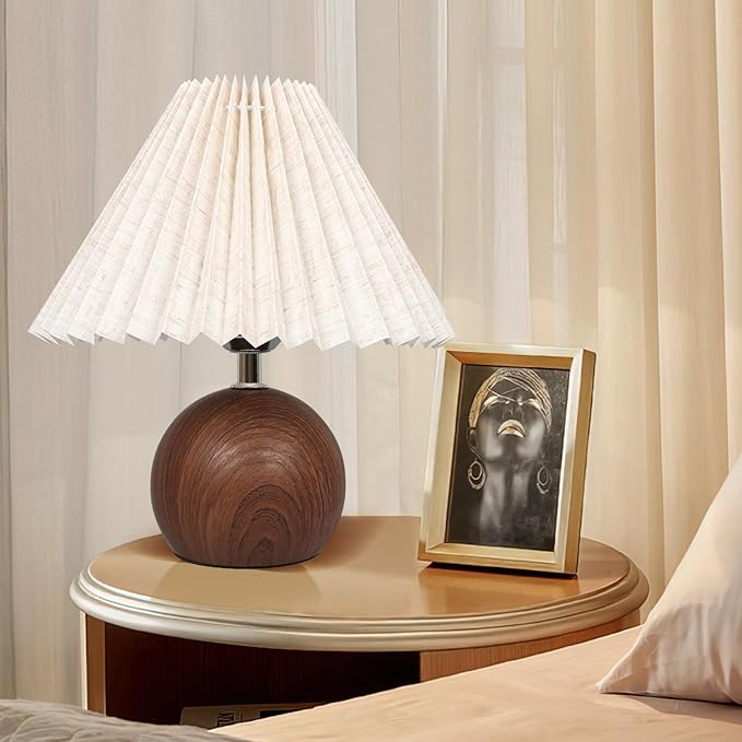 Small Pleated Table Lamp, Bedside Nightstand Lamp with Off White Lampshade, Morden Mini Lamp for Bedroom Home Office Decor, E27 Bulb Included