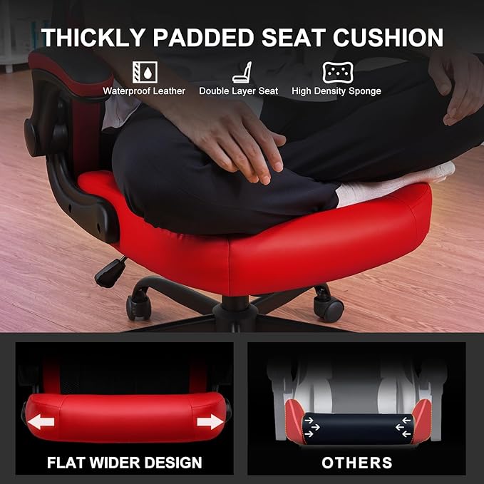 GTPLAYER Video Gaming Chair, Ergonomic Computer Gaming Chair with Flip-Up Armrests and Adjustable Height, Comfortable Desk Chairs with Built-in Lumbar Support, Recliner with 360°Swivel (Oil Red)