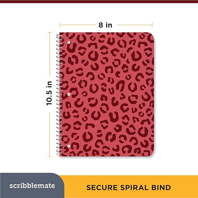 Spiral Notebooks College Ruled 1 Subject Spiral Notebook Pack of 12 Assorted Bold Colors, 8 x 10 1/2 Inch, 70 Sheets, Leopard Pattern Notebooks for Work & School