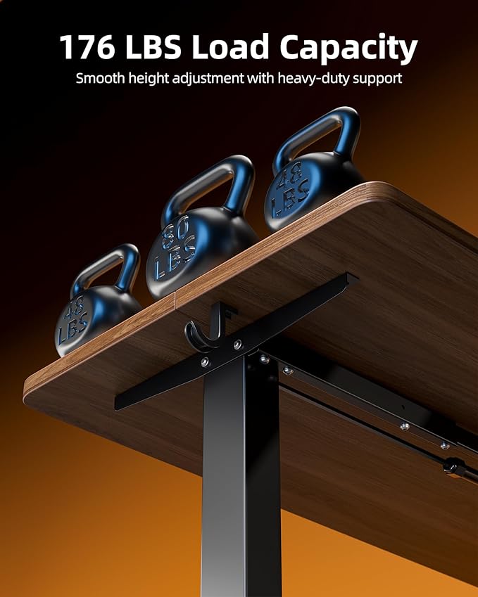 TIQLAB Electric Standing Desk, 47 * 24 Inches Adjustable Height Stand up Desk,Sit Stand Home Office Table with Splice Board, Black Walnut