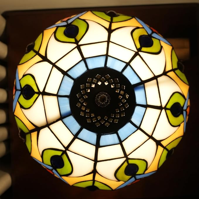 Tiffany Lamp Stained Glass Table Lamp 12-Inch Green Peacock Feather Living Room Bedside Table Coffee Shop Dormitory Home Office Decoration Tiffany Style Retro Luxury Decoration Gift (Orange lamp)