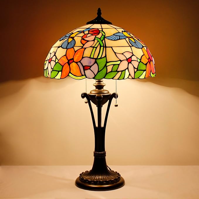 Tiffany Table Lamp Amber Hummingbird Stained Glass Desk Lamp 16X16X24 Inches Reading Light