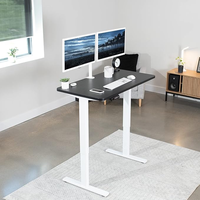 VIVO Electric 43 x 24 in Standing Desk, Memory Height Adjustment, 1B Series, One-Piece Black Top, White Frame, DESK-KIT-1W4B