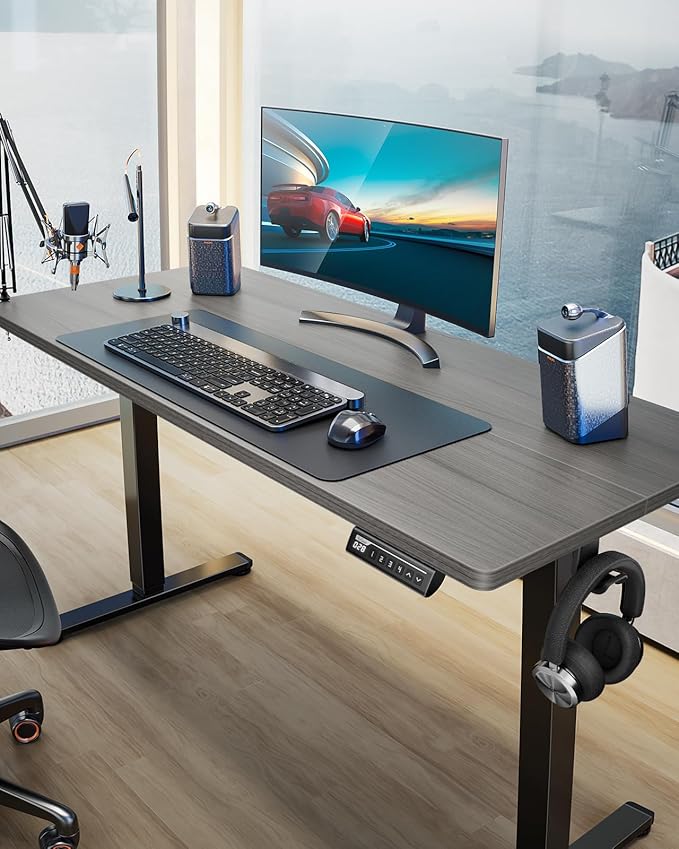 ErGear Height Adjustable Electric Standing Desk, 55 x 28 Inches Sit Stand up Desk, Large Memory Computer Home Office Desk with Two-Piece Desktop (Grey)