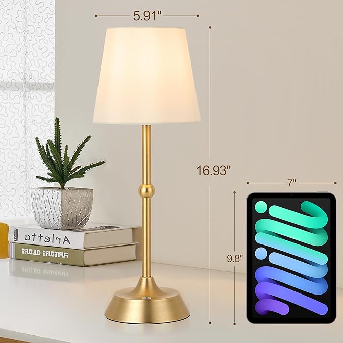 Portable Dimmable Desk Lamp LED Cordless Gold Table Lamp Battery Powered Touch Control Table Lamp for Dining RoomBedroom Bar Camping Balcony.(LED Bulb Included)