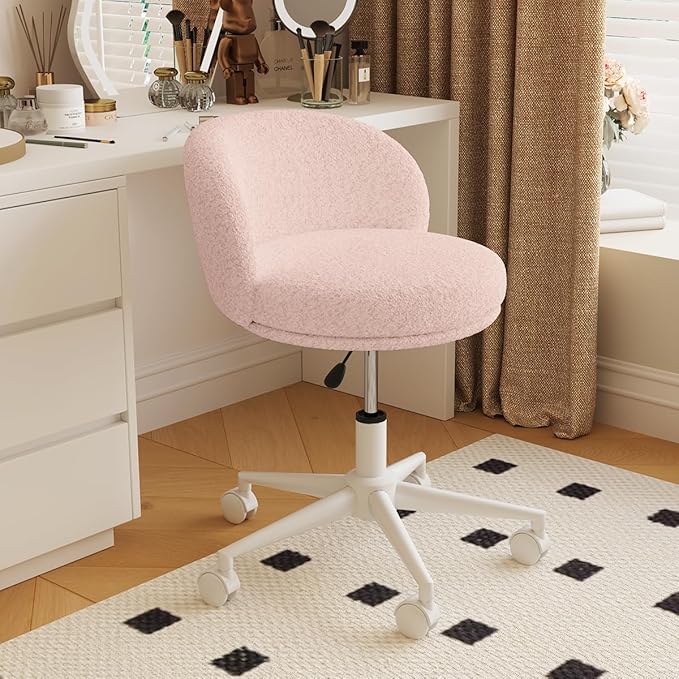 Modern Armless Office Chair with Back, Swivel Makeup Small Vanity Chair, Height Adjustable Computer Task Chair for Bedroom Living Room